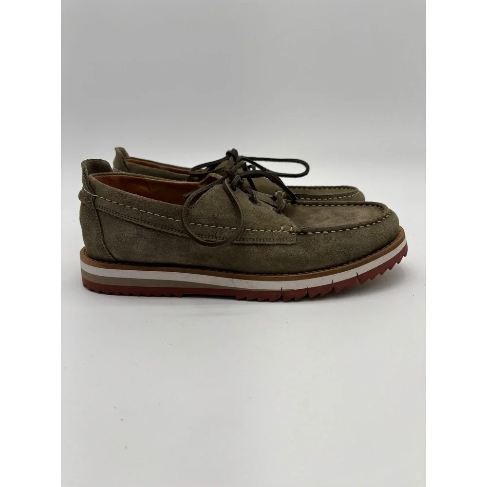Clarks Mens Suede Boat Shoes Olive Green Red Serrated Sole Loafers 8.5